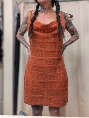 Cider Rust Orange Knit Mini Dress